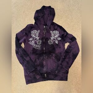 Vintage Red chapter Purple Hooded Jacket with Rose Design
